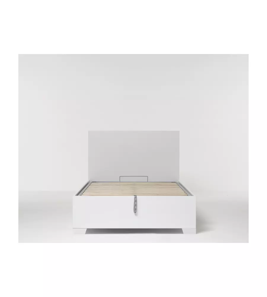 Letto 1 piazza e mezza "hi box" bianco con rete, contenitore e piedini 120x190 cm